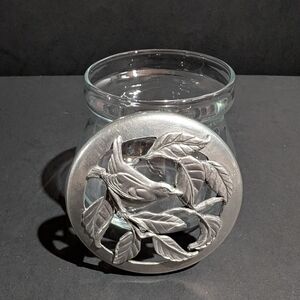 Seagull Canada Pewter Trinket Dish Glass Jar Potpourri Bowl 1987 bird & branches